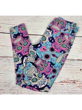 Sugar Skull Print Leggings Plus Size by Eevee Colorful Day Of The Dead Stretchy